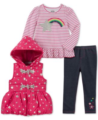 Kids Headquarters Toddler Girls 3-Pc. Fleece Jacket Love Top & Printed Leggings Set Pink Size 3T