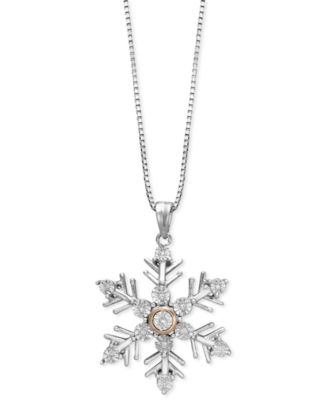 Macy's - Diamond Accent Snowflake Pendant Necklace in Sterling Silver and 14k Rose Gold