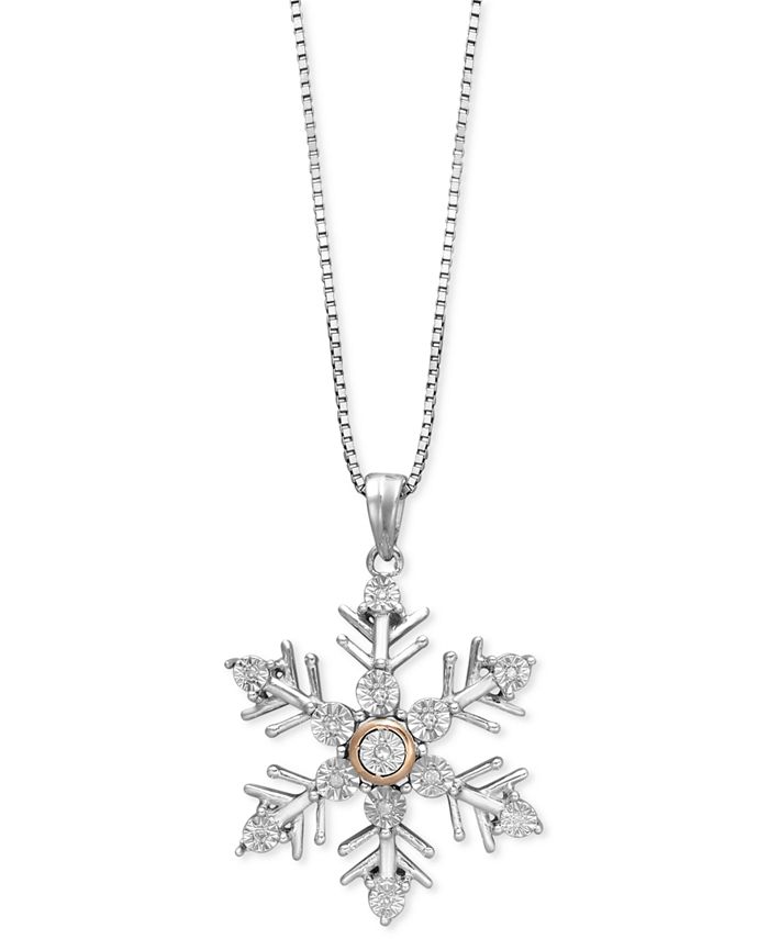 Macy's Diamond Accent Snowflake Pendant Necklace in Sterling Silver and ...