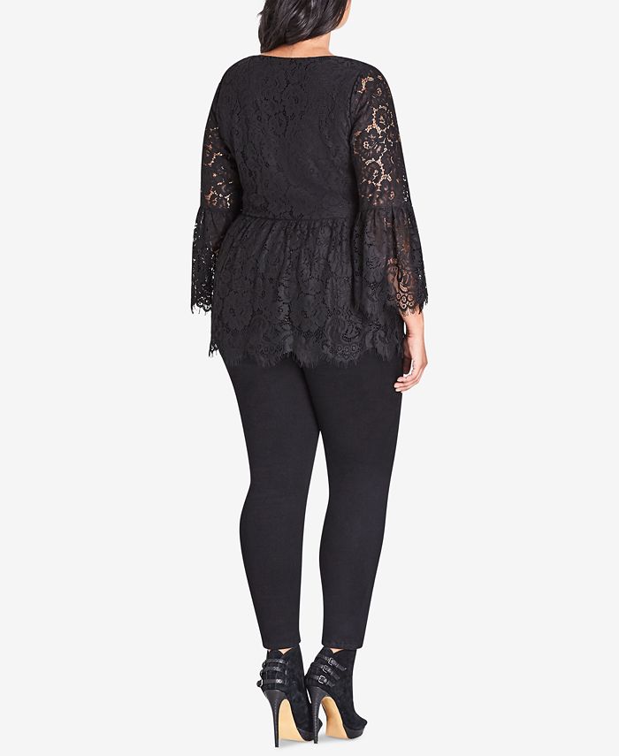 City Chic Trendy Plus Size Lace Ribbon-Sashed Top - Macy's
