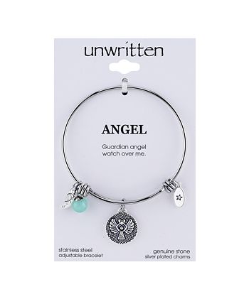 Unwritten - Angel Charm and Amazonite (8mm) Bangle Bracelet in Stainless Steel