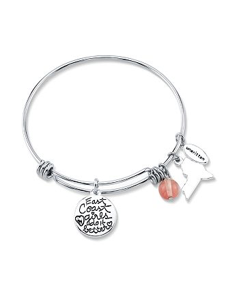 Unwritten - New York Girl Charm and Cherry Quartz (8mm) Bangle Bracelet in Stainless Stee