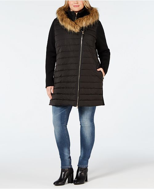 Calvin Klein Plus Size Faux Fur Trimmed Hooded Walker Jacket