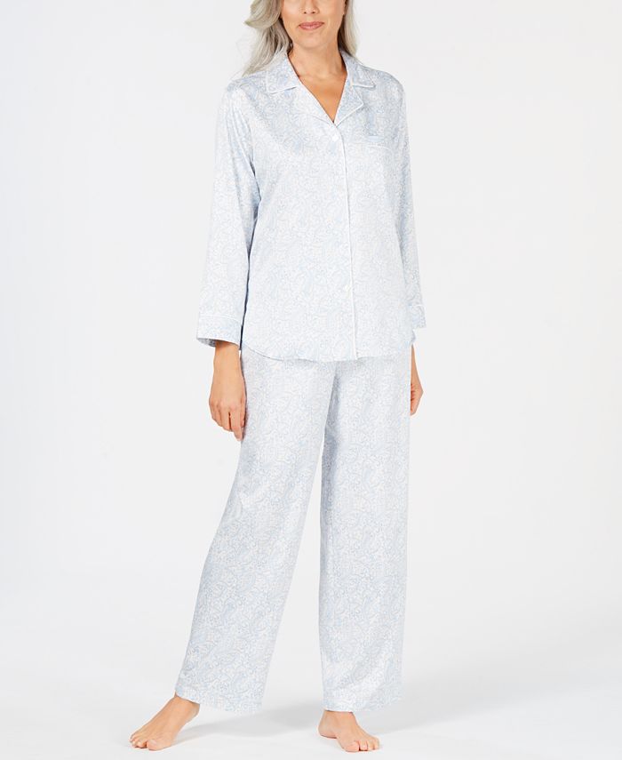 Miss Elaine Women's Satin Pajama Set - Button-Up Top & Elastic Waist Sleepwear, Loungewear - View #9