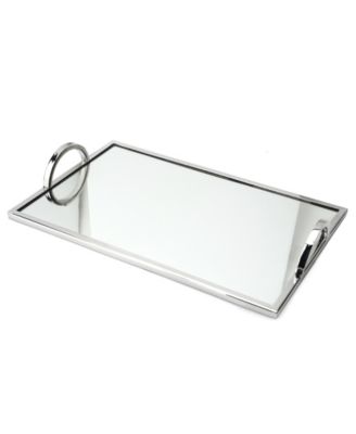 Large Rectangular Mirrored Tray with Chrome Edging and Handles