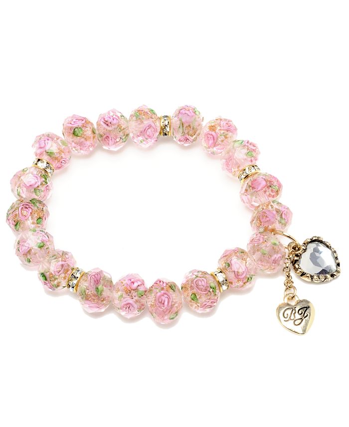 Pink and Gold Beaded Floral Bracelet