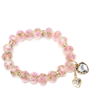 Betsey Johnson Pink Flower Beaded Stretch Bracelet