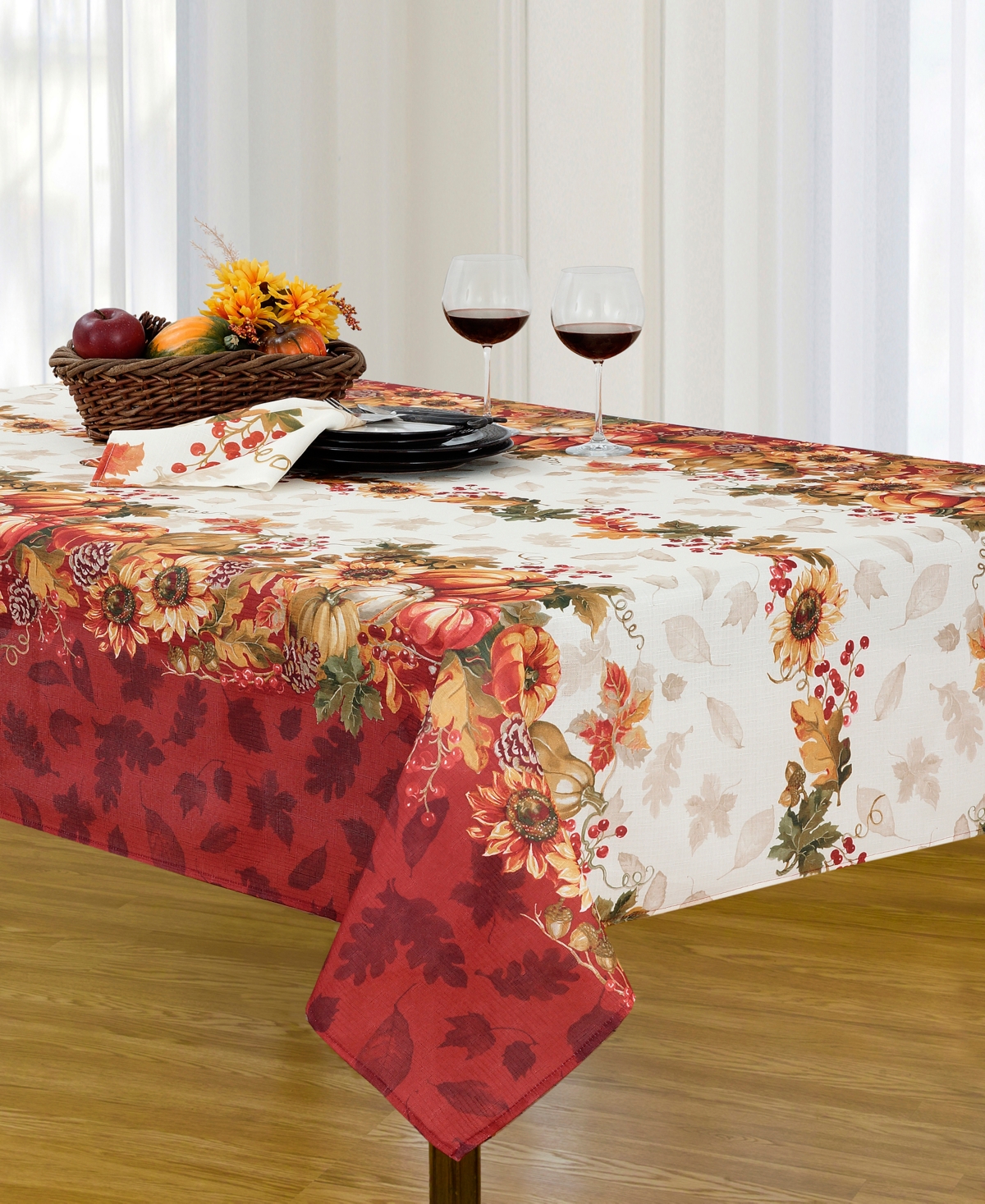 Elrene Swaying Leaves Double Border 60" X 120" Tablecloth In Ivory