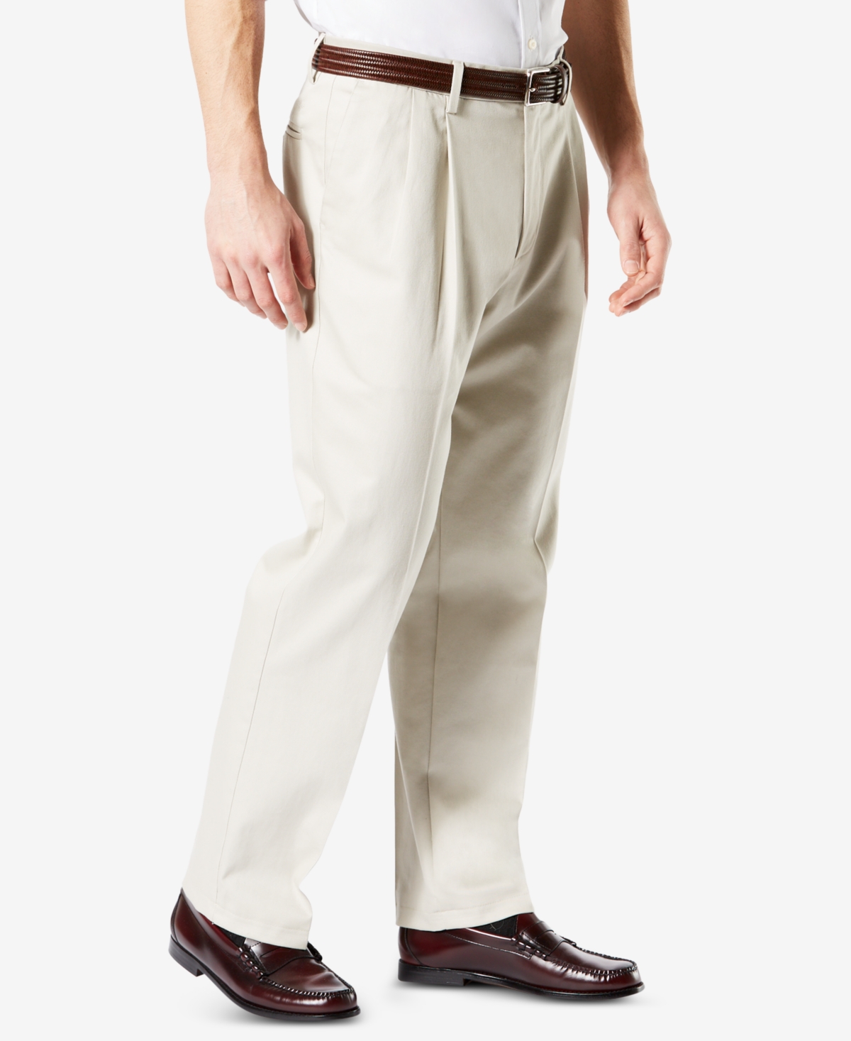 Dockers Men's Signature Lux Cotton Classic Fit Pleated Creased Stretch Khaki Pants