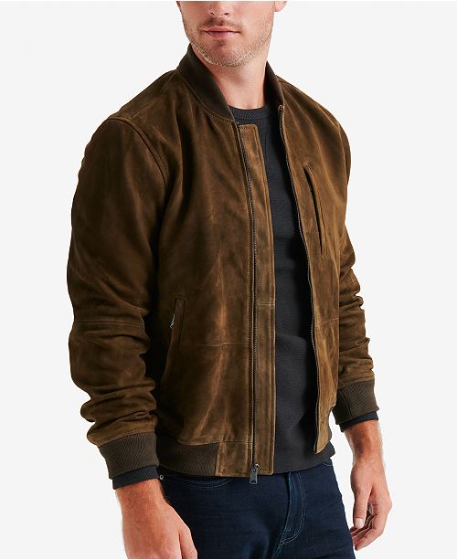 Lucky Brand Men's Suede Leather Bomber Jacket & Reviews - Coats ...