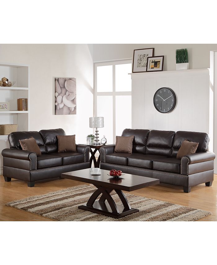 Poundex Bobkona Shelton Bonded Leather 2Piece Sofa And Loveseat Set