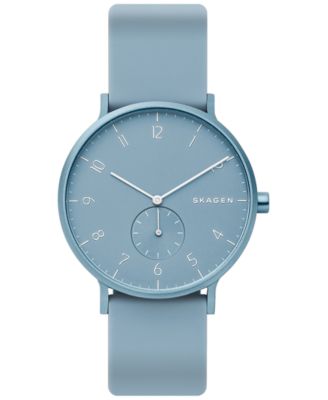 Skagen - Unisex Aaren Aluminum Light Blue Silicone Strap Watch 41mm Created for Macy's
