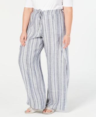 plus size striped linen pants