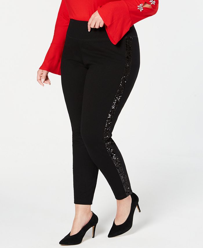 INC Concepts Plus Size Sequin-Varsity-Stripe Pants, for Macy's Macy's
