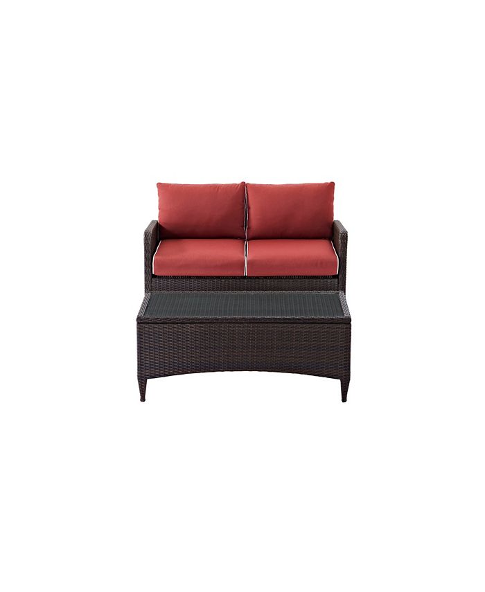 Crosley Kiawah 2 Piece Outdoor Wicker Seating Set With Sangria Cushions