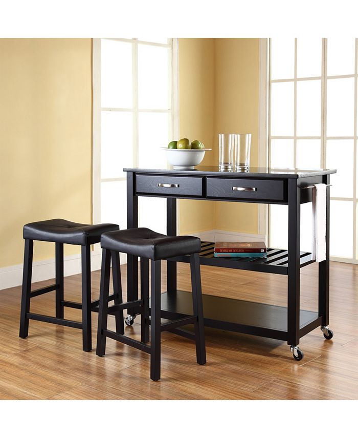 Crosley Solid Granite Top Kitchen Cart Island With 24" Upholstered