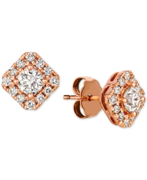image of Diamond Halo Square Stud Earrings (3/4 ct. t.w.) in 14k Rose Gold or 14k Yellow Gold