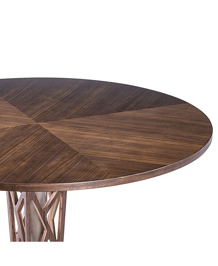 Armen Living Crystal 48 Round Dining Table In Walnut Veneer Column And Brushed Stainless Steel