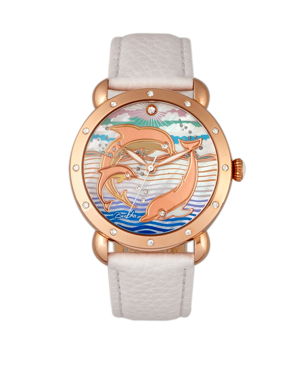 Bertha Quartz Estella Collection Rose Gold And White Leather Watch 38Mm