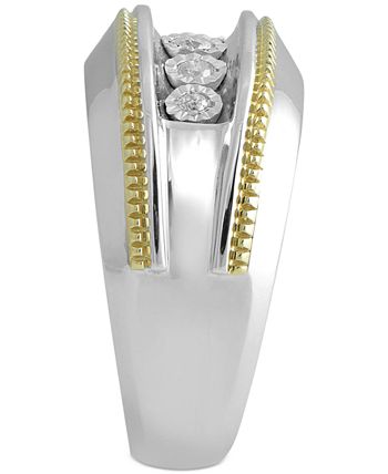 Macy's - Men's Diamond Two-Tone Ring (1/5 ct. t.w.) in Sterling Silver & 14k Gold-Plate