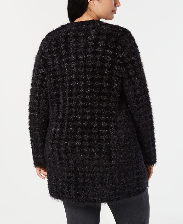 Alfani Women's Animal Print Eyelash Texture Cardigan Black Size X-Small
