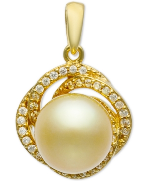 image of Cultured Golden South Sea Pearl (9mm) & Diamond (1/5 ct. t.w.) Pendant in 14k Gold