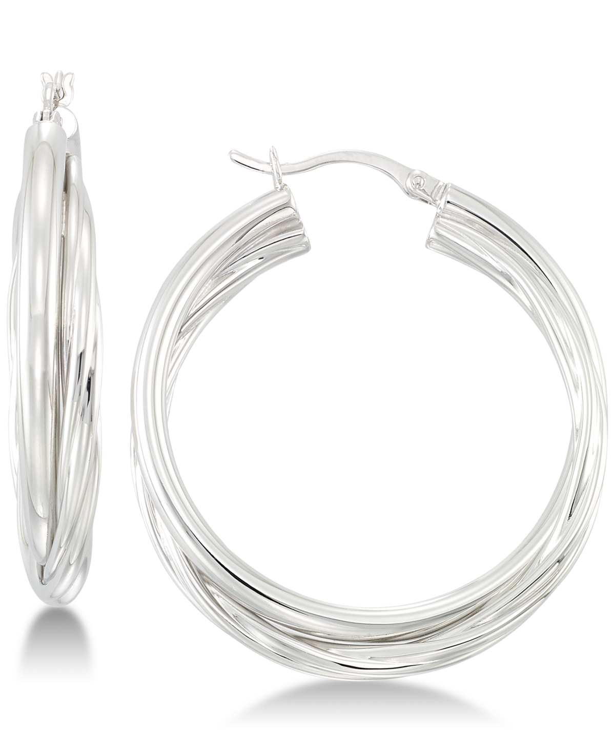 Double Twisted Hoop Earrings in Sterling Silver - Silver