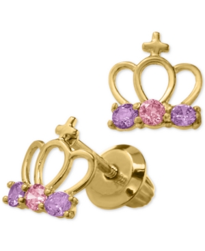 image of Children-s Cubic Zirconia Tiara Safety-Back Earrings in 14k Gold