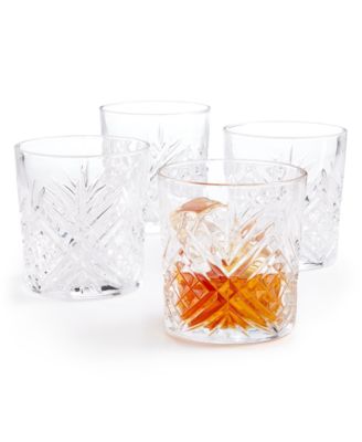 Martha Stewart Collection - Set of 4 Cut-Glass Double Old Fashion Glasses