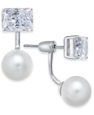 Eliot Danori - Silver-Tone Crystal & Imitation Pearl Front-and-Back Earrings