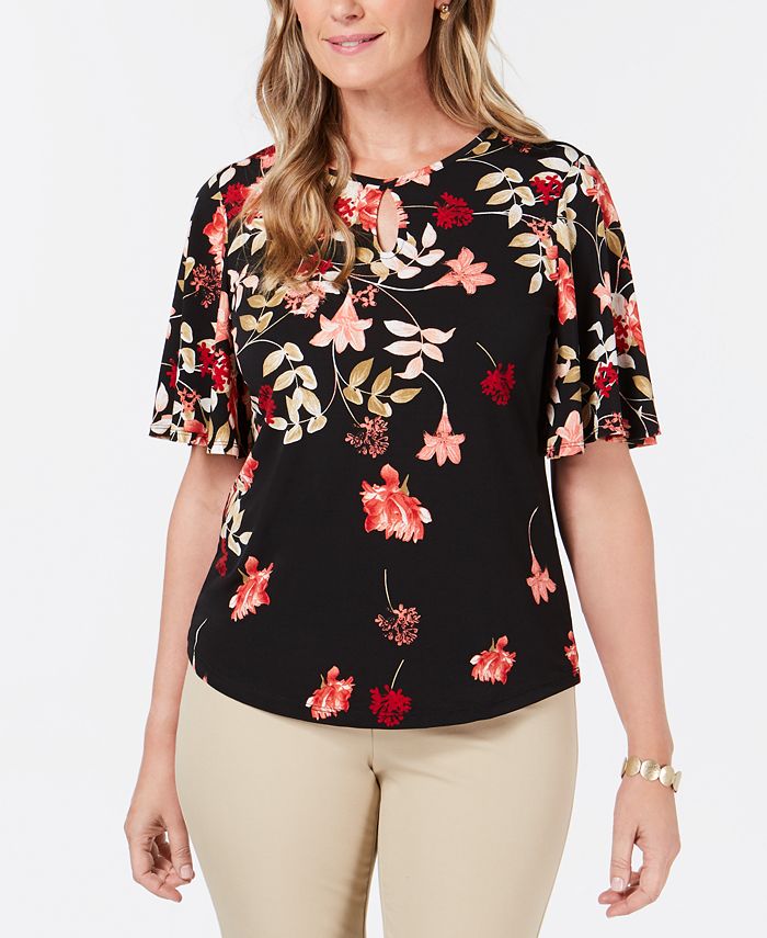 Charter Club Printed Flutter-Sleeve Top, Created for Macy's - Macy's