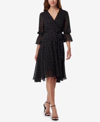 Tahari ASL Dot-Print Faux-Wrap Dress