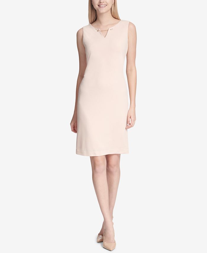 Calvin Klein Chain-Detail Sleeveless Sheath Dress - Macy's