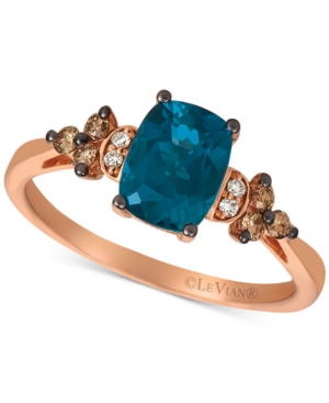image of Le Vian Deep Sea Blue Topaz (1-1/2 ct. t.w.) & Vanilla and Chocolate Diamond (1/6 ct. t.w.) Ring in 14k Rose Gold (Also available in Green Apple Peridot)