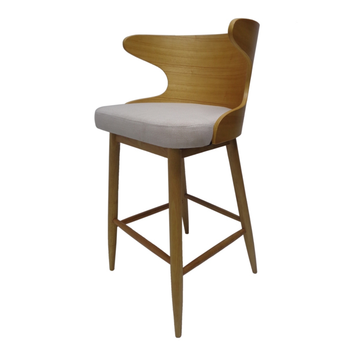 Noble House Kamryn Mid Century Modern Fabric Barstools Set Of 2, Light Beige In Charcoal