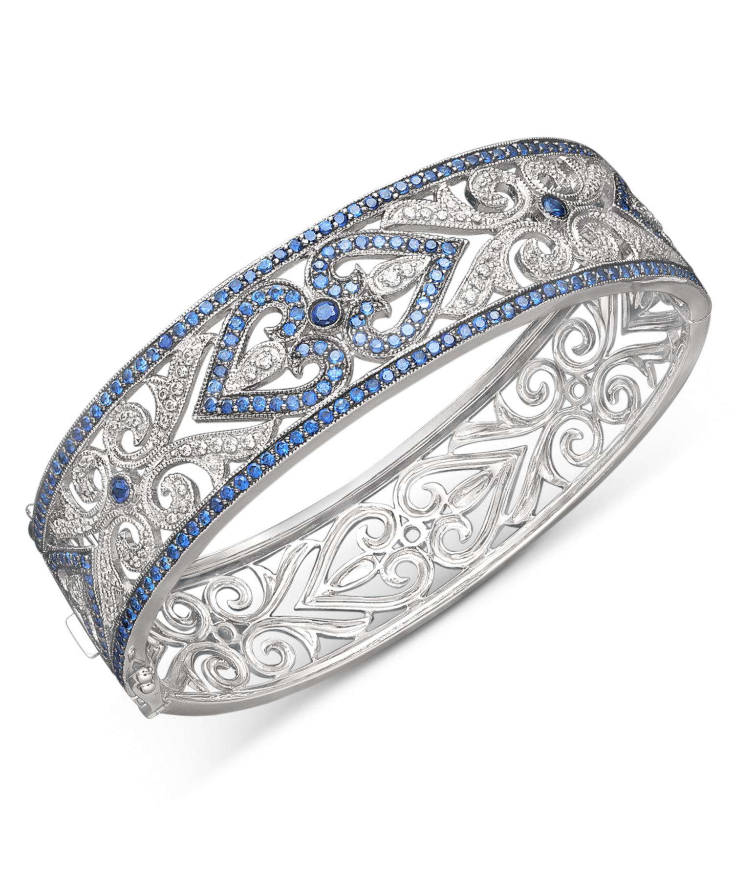 Sterling Silver Bracelet, Sapphire (3-3/4 ct. t.w.) and Diamond (1/4 ct. t.w.) Heart Bangle (Also Available in Ruby)