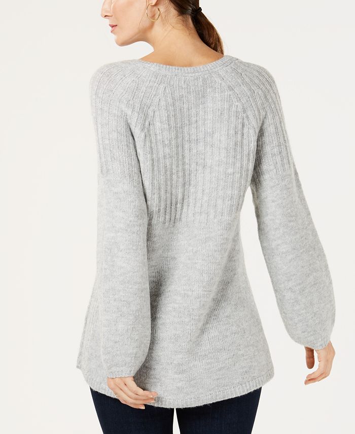 Style & Co Ribbed Bishop-Sleeve Sweater, Created for Macy's - Macy's