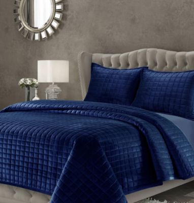 Photo 1 of Florence Navy Blue Solid Oversized Quilt Set