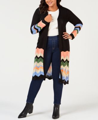 NY Collection Plus Size Chevron-Striped Duster Cardigan Macy's