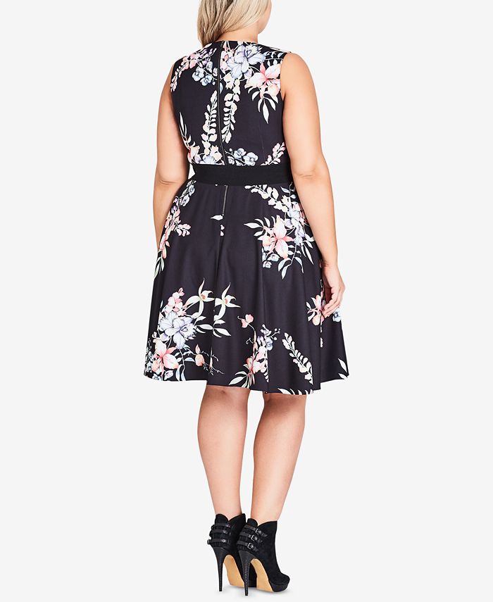 City Chic Trendy Plus Size Floral-Print A-Line Dress - Macy's