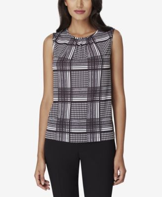 Tahari ASL - Houndstooth-Print Plaid Shirred Top