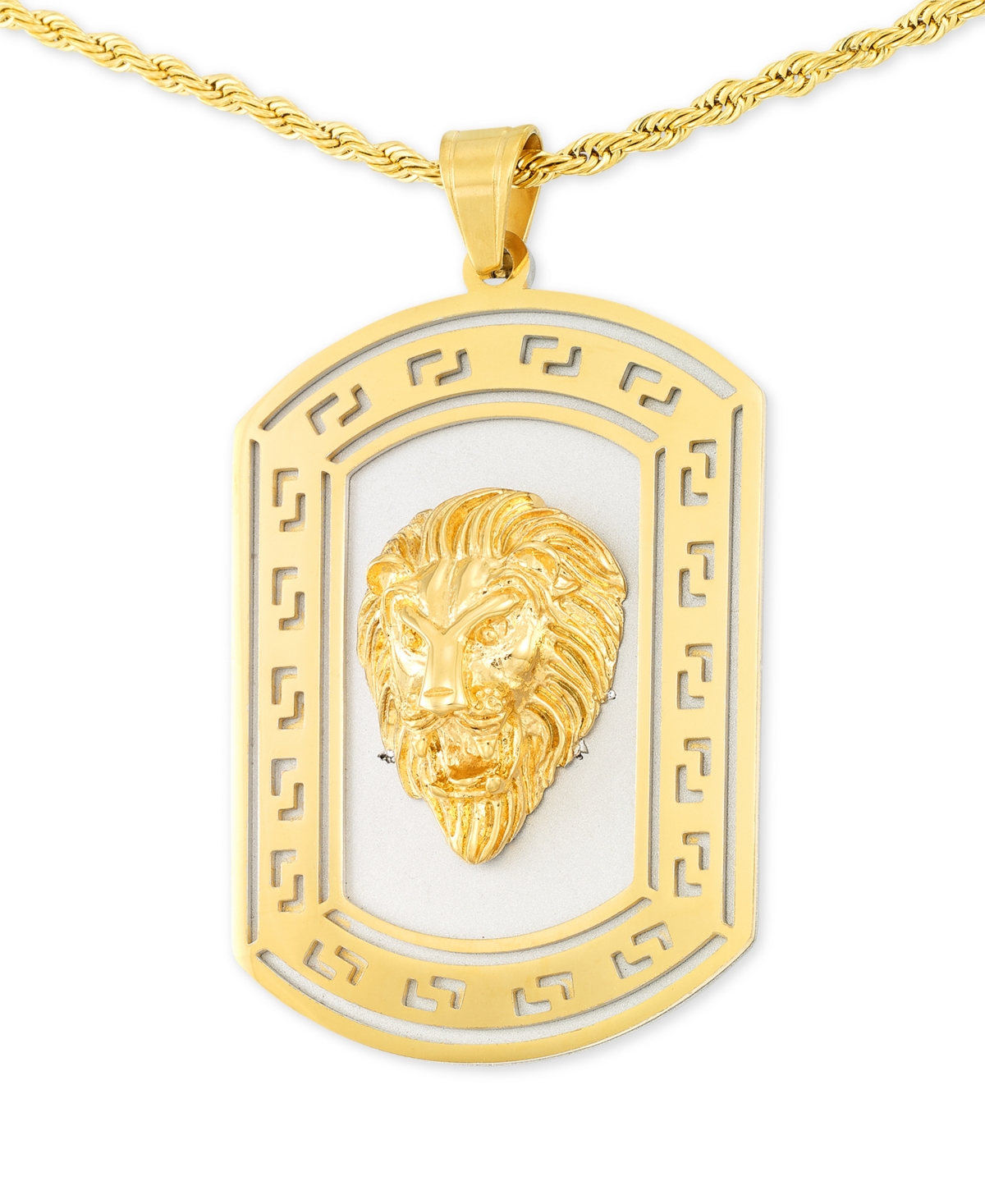 Smith Lion's Head Two-Tone 24" Pendant Necklace in Stainless Steel & Yellow Ion-Plate - Stainless Steel