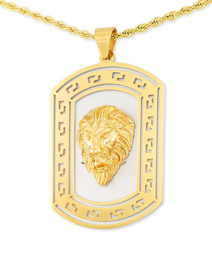 LEGACY for MEN by Simone I. Smith - Lion's Head Two-Tone 24" Pendant Necklace in Stainless Steel & Yellow Ion-Plate