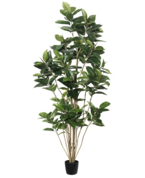 Vickerman 7' Potted Artificial Green Rubber Tree Features 148 Leaves