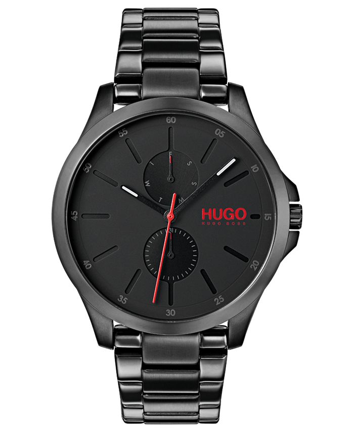 HUGO Men's #Jump Black Stainless Steel Bracelet Watch 41mm - Macy's