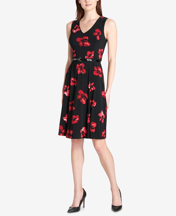 Tommy Hilfiger Women's Floral Print Fit & Flare Dress Black Size 4