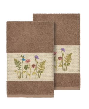 Linum Home Serenity 2-pc. Embellished Hand Towel Set Bedding In Brown