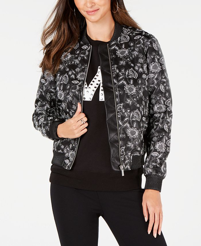 Michael kors floral embroidered bomber jacket hot sale