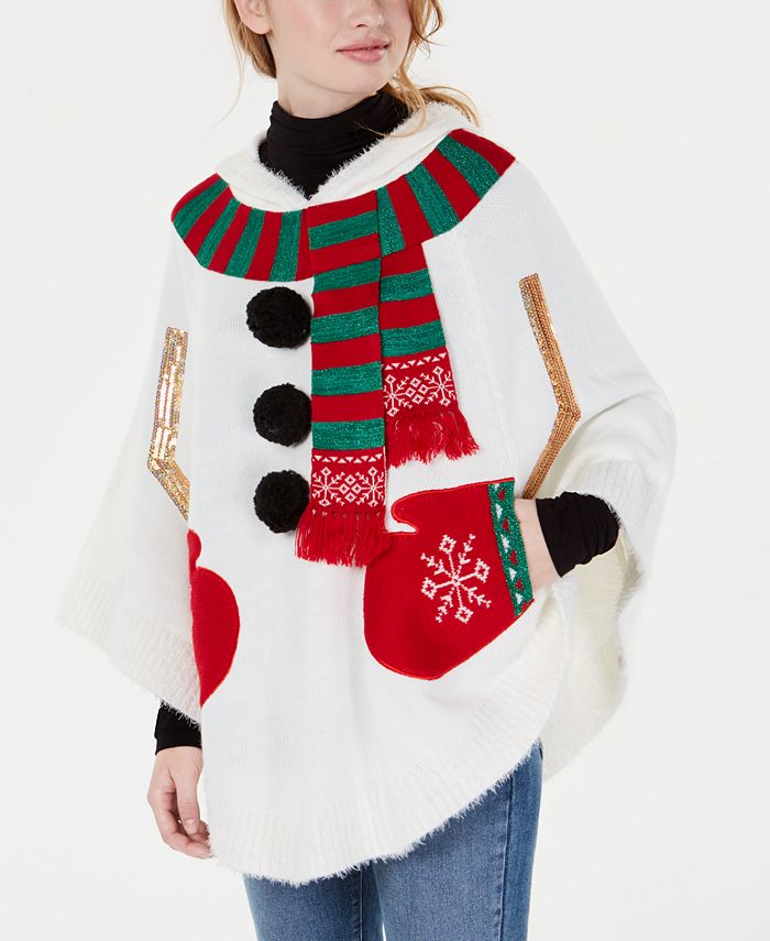Hooked Up by IOT Juniors Snowman Poncho Sweater Macy s