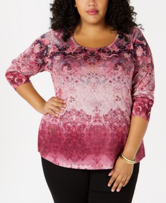 Style & Co Plus Size Printed Embellished Top, Created for Macy's - Macy's